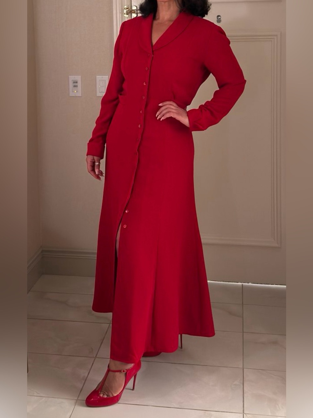 Vintage David Warren 12 Red Long Sleeve seamed Cocktail Chic